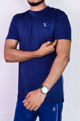 Dri Fit Dark Blue T Shirt with White Piping