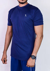 Dri Fit Dark Blue T Shirt with White Piping