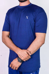 Blue 4 Way Stretch T Shirt with Black Texture