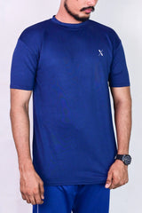 Blue 4 Way Stretch T Shirt with Black Texture