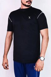Dri Fit Black T Shirt with White Piping