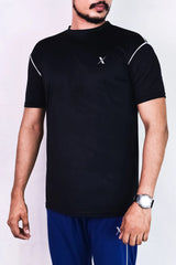 Dri Fit Black T Shirt with White Piping
