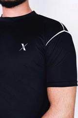 Dri Fit Black T Shirt with White Piping