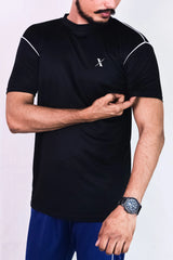 Dri Fit Black T Shirt with White Piping